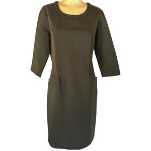 Edwards Ponte Sheath Black Dress with 3/4 Sleeves Pockets Size 12